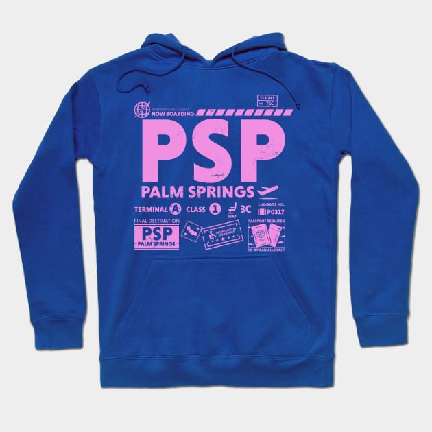 Vintage Palm Springs PSP Airport Code Travel Day Retro Travel Tag California Hoodie by Now Boarding